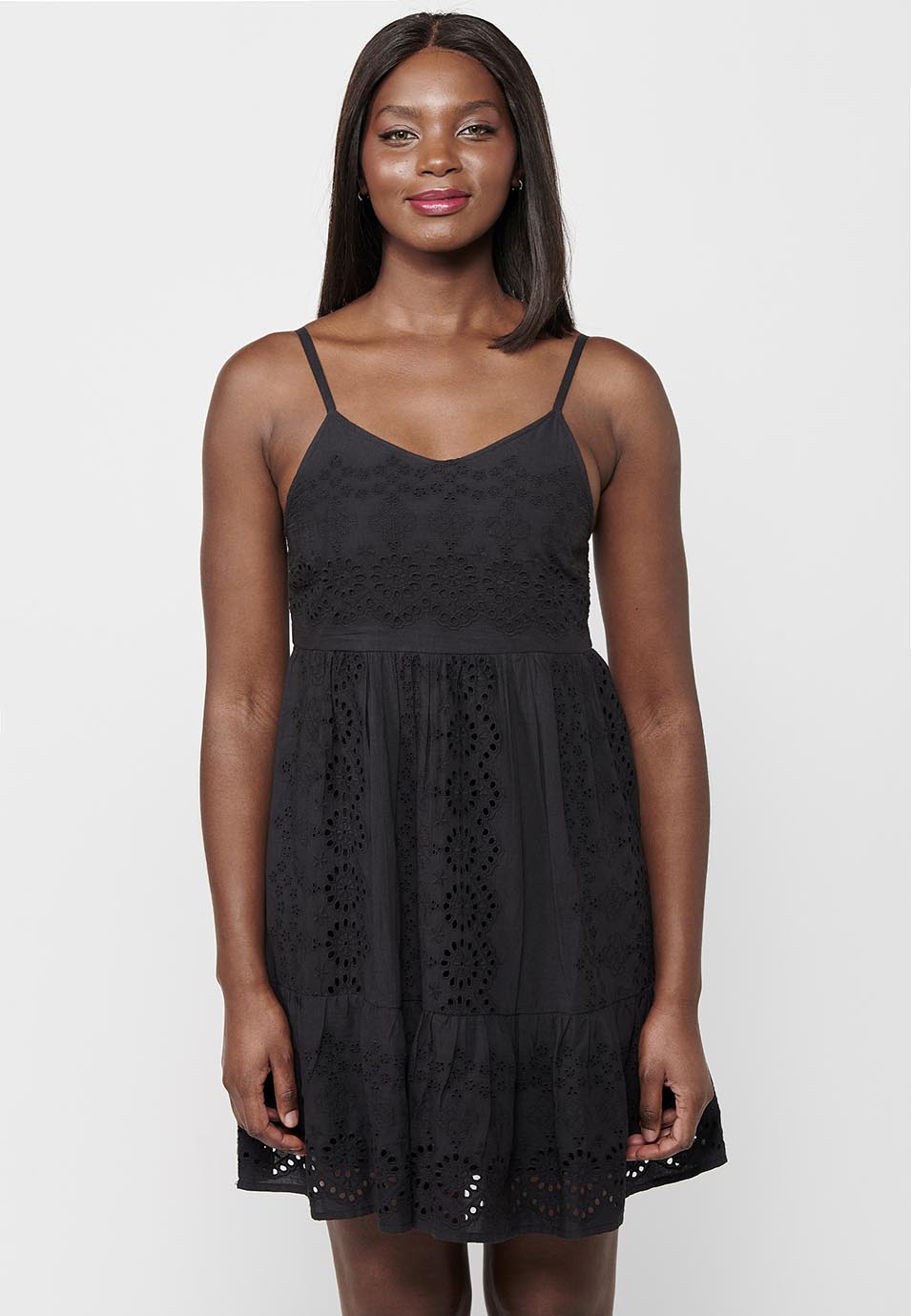 Vestido de tiantes, cuello v, tela bordada, para mujer | moda actual