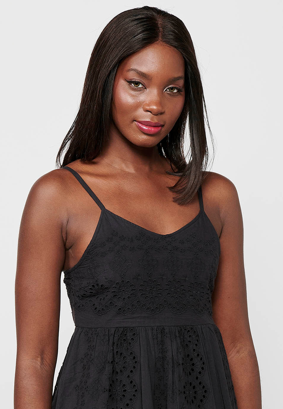 Vestido de tiantes, cuello v, tela bordada, para mujer | moda actual