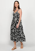 Vestido largo de tirante ancho con acabado en volante y escote en pico con estampado floral de multicolor para mujer | moda actual
