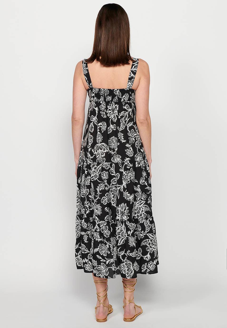 Vestido largo de tirante ancho con acabado en volante y escote en pico con estampado floral de multicolor para mujer | moda actual