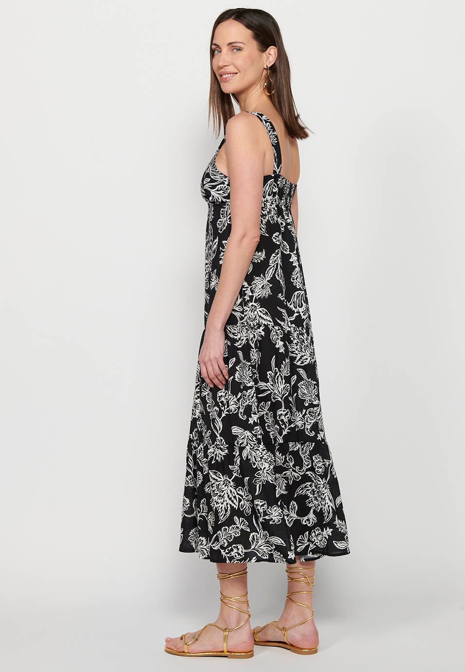 Vestido largo de tirante ancho con acabado en volante y escote en pico con estampado floral de multicolor para mujer | moda actual