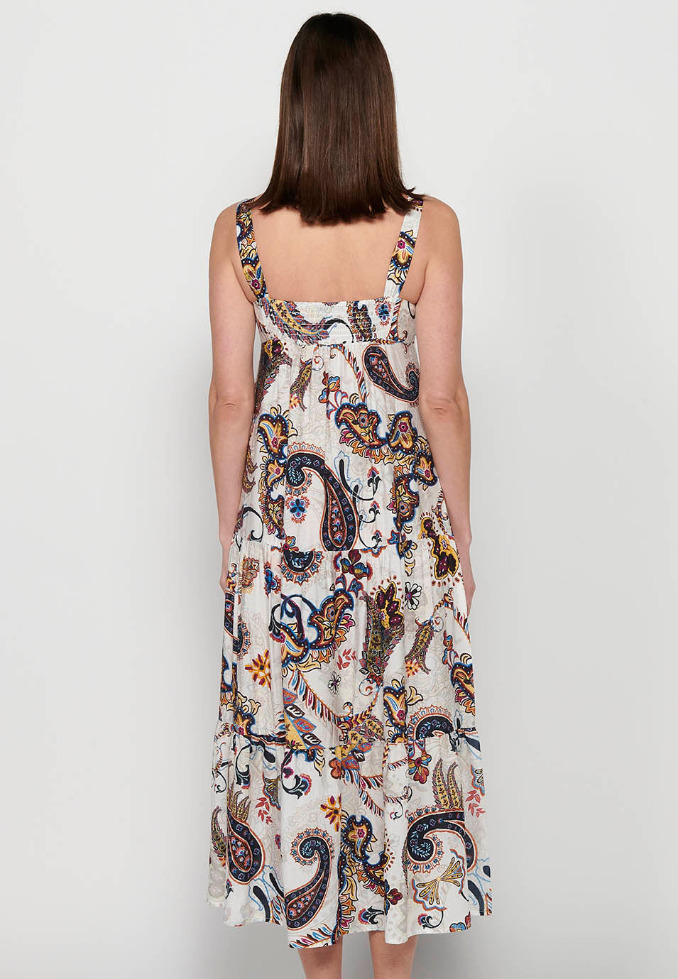 Vestido largo de tirante ancho con acabado en volante y escote en pico con estampado floral de multicolor para mujer | moda actual