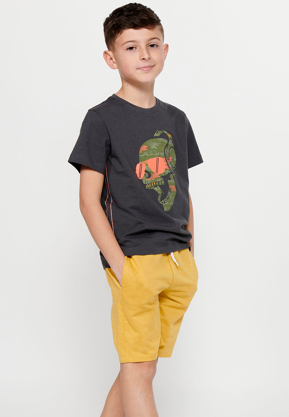 Camiseta Niño Manga Corta Calavera – Koroshi Gris