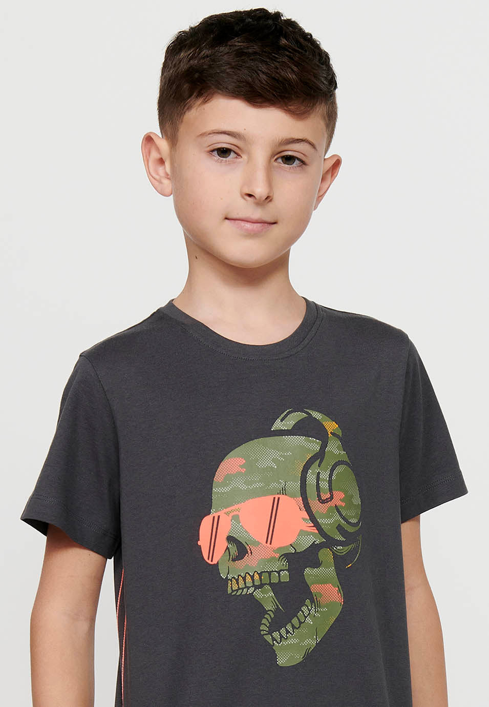 Camiseta Niño Manga Corta Calavera – Koroshi Gris