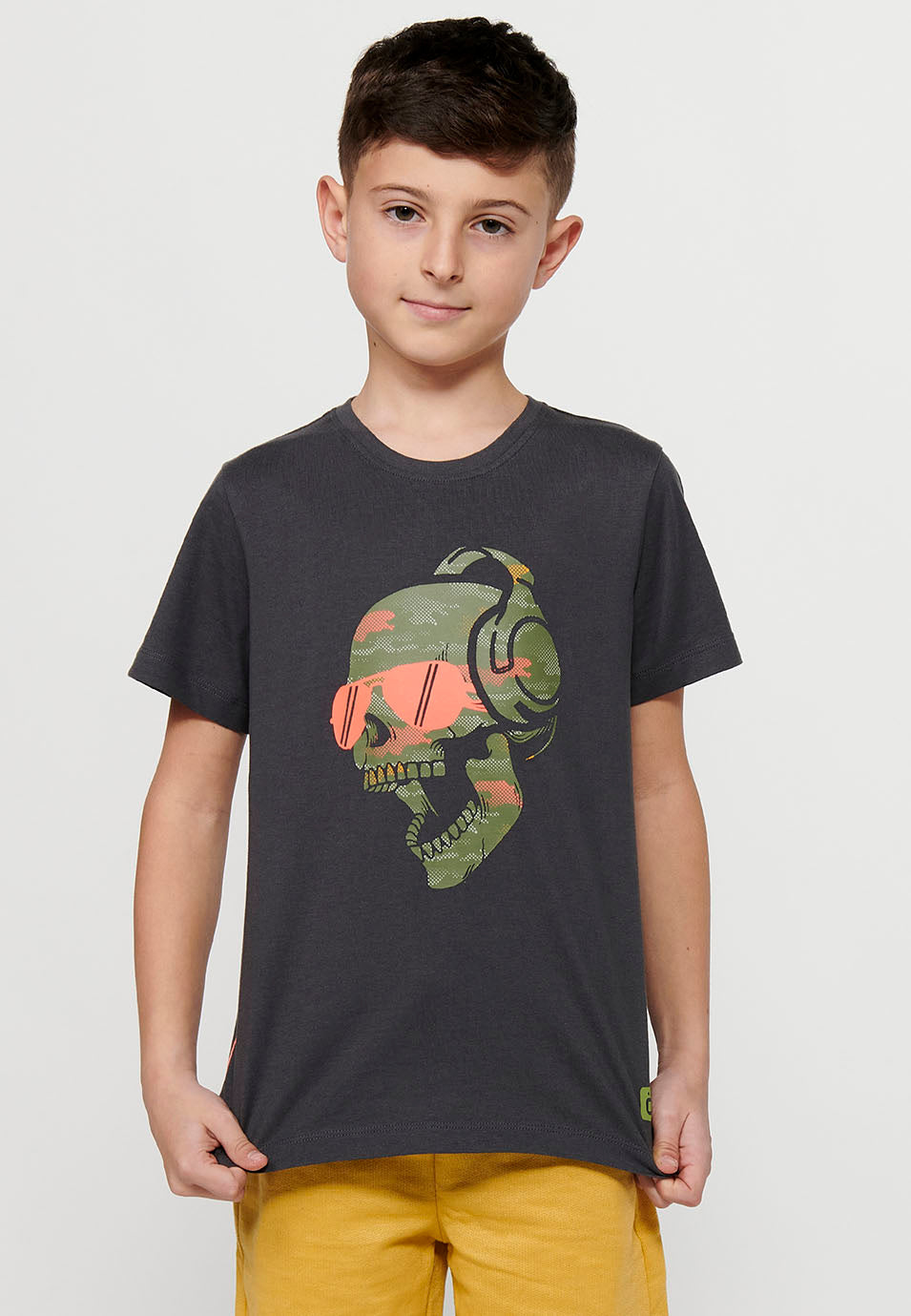 Camiseta Niño Manga Corta Calavera – Koroshi Gris