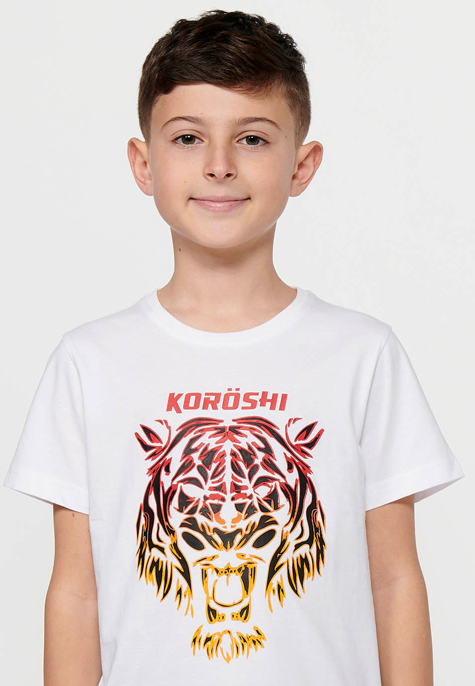 Camiseta Niño Manga Corta Tigre – Koroshi Blanco