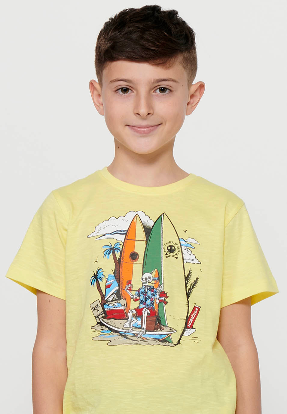 Camiseta Niño Manga Corta Surf Playa – Koroshi Amarillo