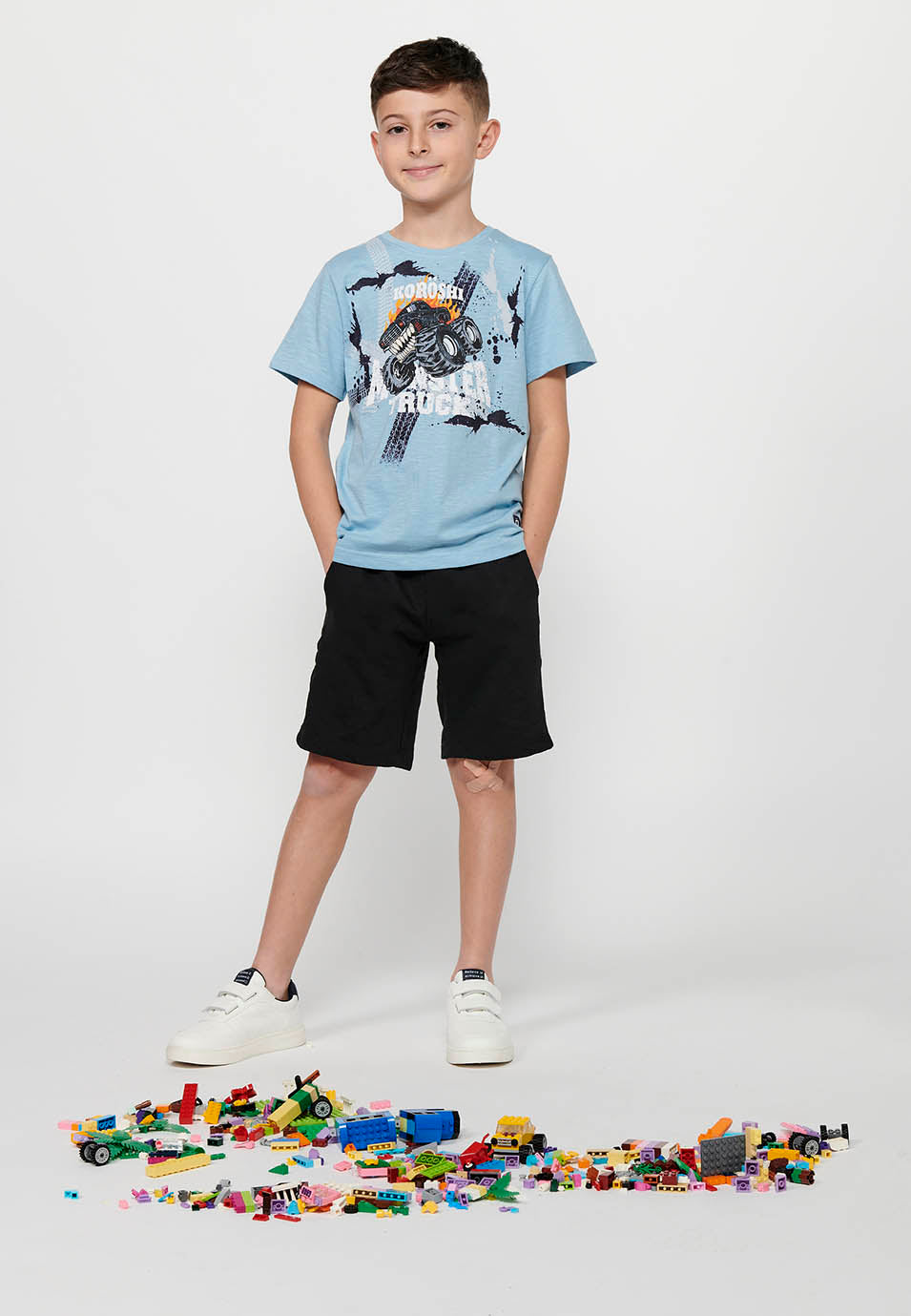 Camiseta Niño Manga Corta Monster Truck – Koroshi Azul Celeste