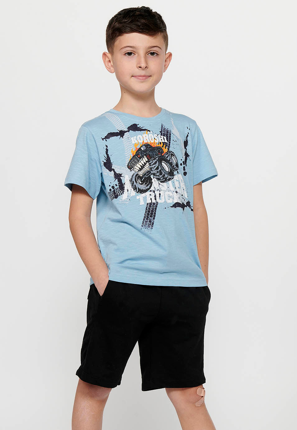 Camiseta Niño Manga Corta Monster Truck – Koroshi Azul Celeste