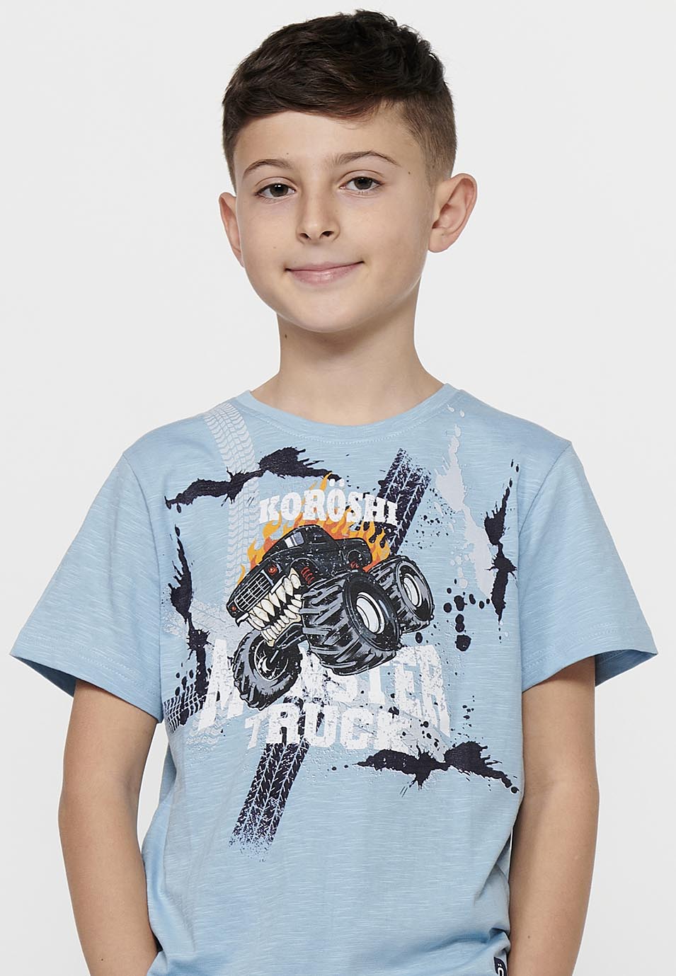 Camiseta Niño Manga Corta Monster Truck – Koroshi Azul Celeste