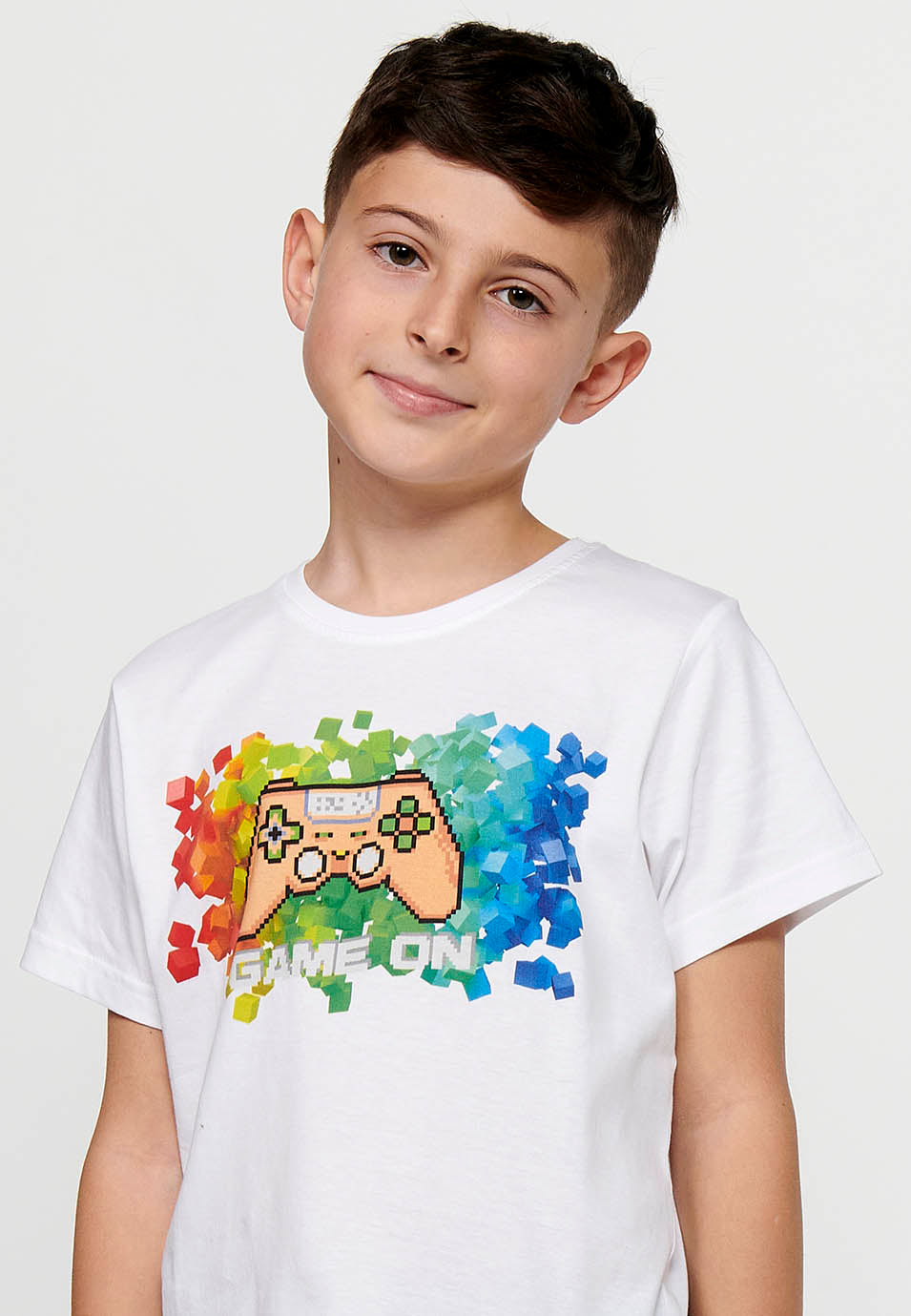 Camiseta Niño Manga Corta Surfera Estampada – Koroshi Blanco