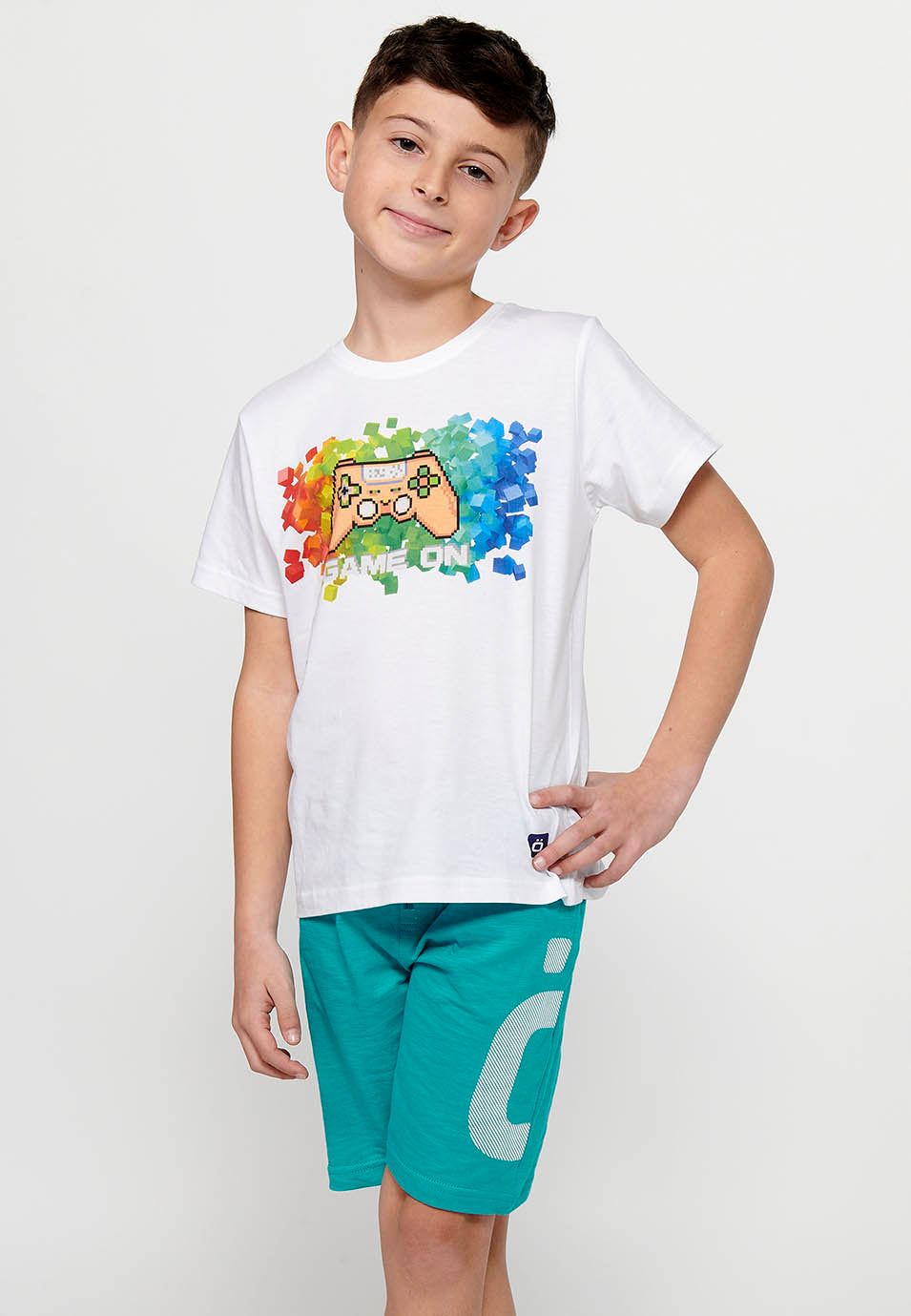 Camiseta Niño Manga Corta Surfera Estampada – Koroshi Blanco