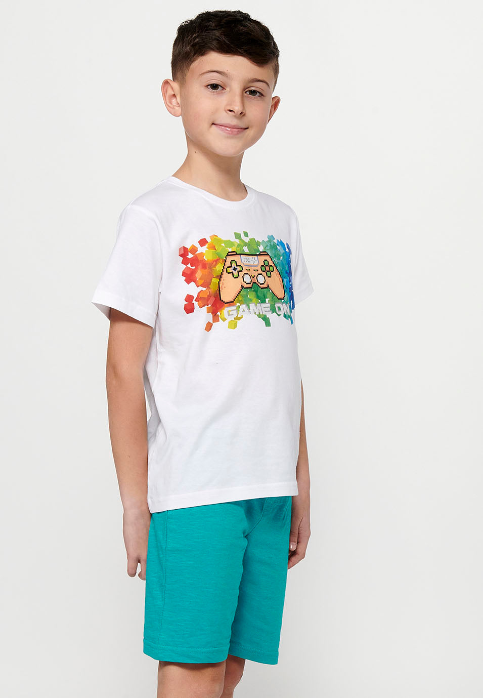 Camiseta Niño Manga Corta Surfera Estampada – Koroshi Blanco