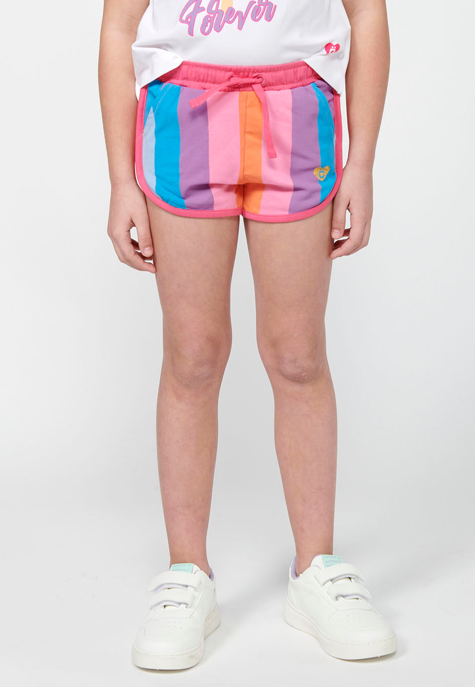 Pantalón Corto Niña Rayas Cintura Engomada – Koroshi Rosa