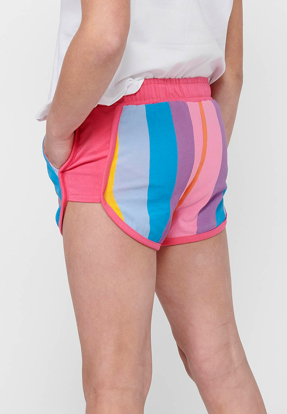 Pantalón Corto Niña Rayas Cintura Engomada – Koroshi Rosa