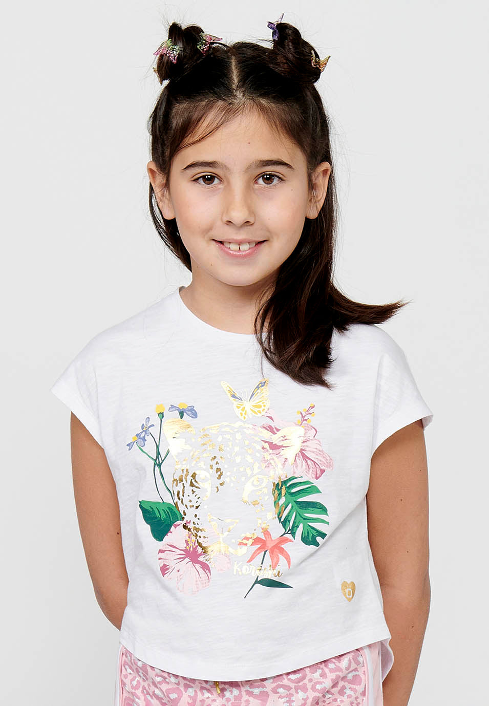 Top Niña Manga Corta Estampado Algodón – Koroshi Blanco