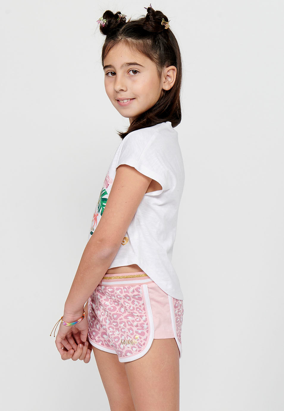 Top Niña Manga Corta Estampado Algodón – Koroshi Blanco