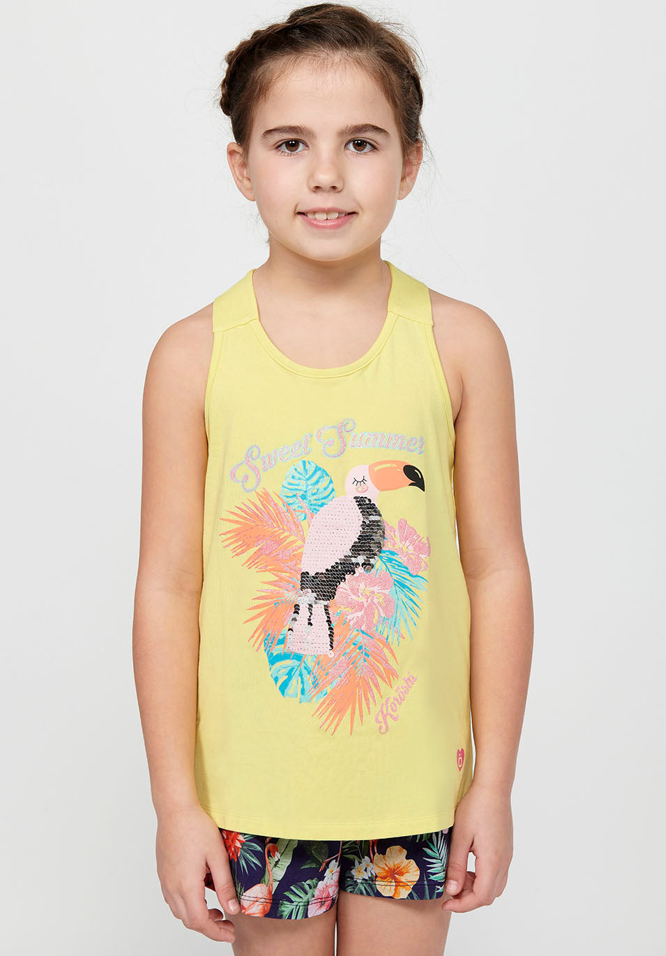 Camiseta Niña Tirantes Estampada Espalda – Koroshi Amarillo