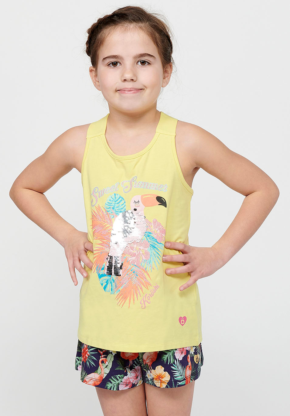 Camiseta Niña Tirantes Estampada Espalda – Koroshi Amarillo