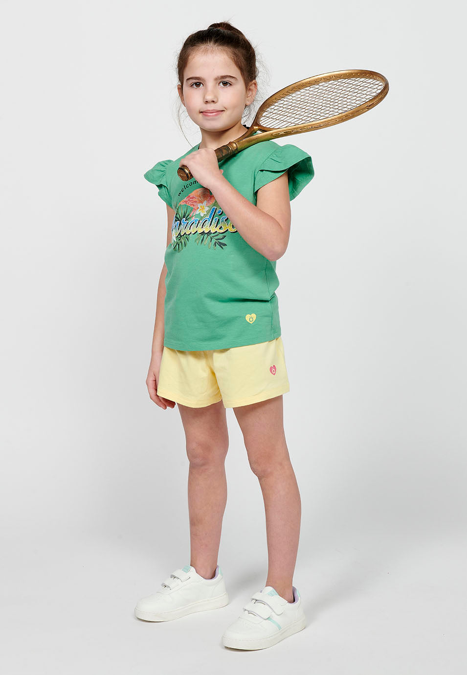 Camiseta Niña Manga Corta Volante Doble – Koroshi Verde
