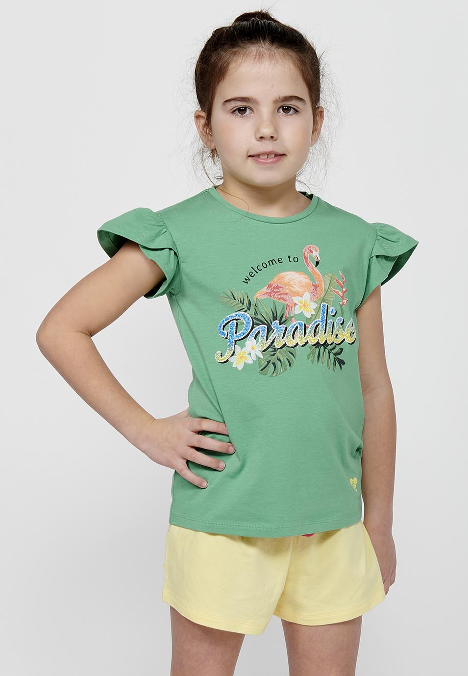Camiseta Niña Manga Corta Volante Doble – Koroshi Verde