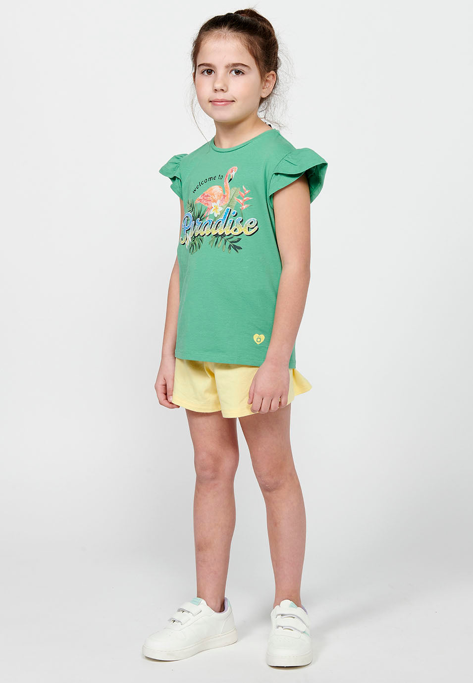 Camiseta Niña Manga Corta Volante Doble – Koroshi Verde