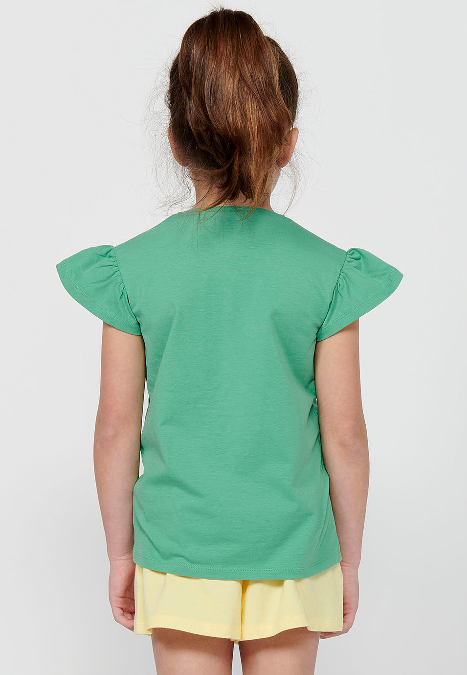 Camiseta Niña Manga Corta Volante Doble – Koroshi Verde