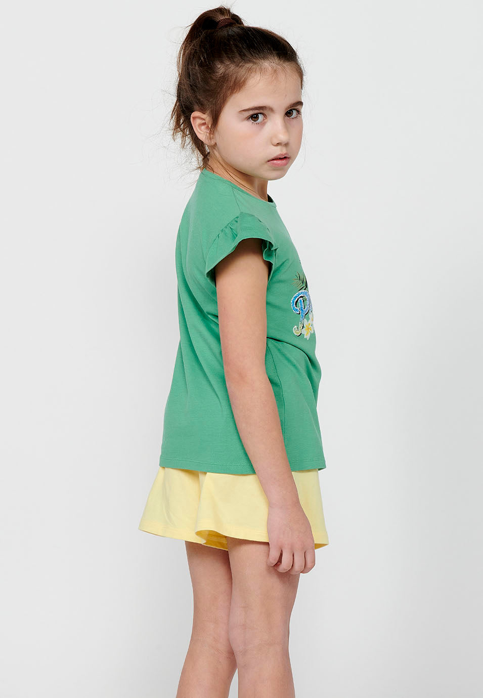 Camiseta Niña Manga Corta Volante Doble – Koroshi Verde