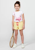 Camiseta Niña Manga Corta Estampada Bolsillo – Koroshi Blanco