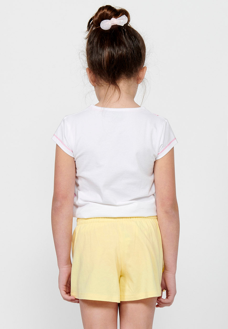 Camiseta Niña Manga Corta Estampada Bolsillo – Koroshi Blanco