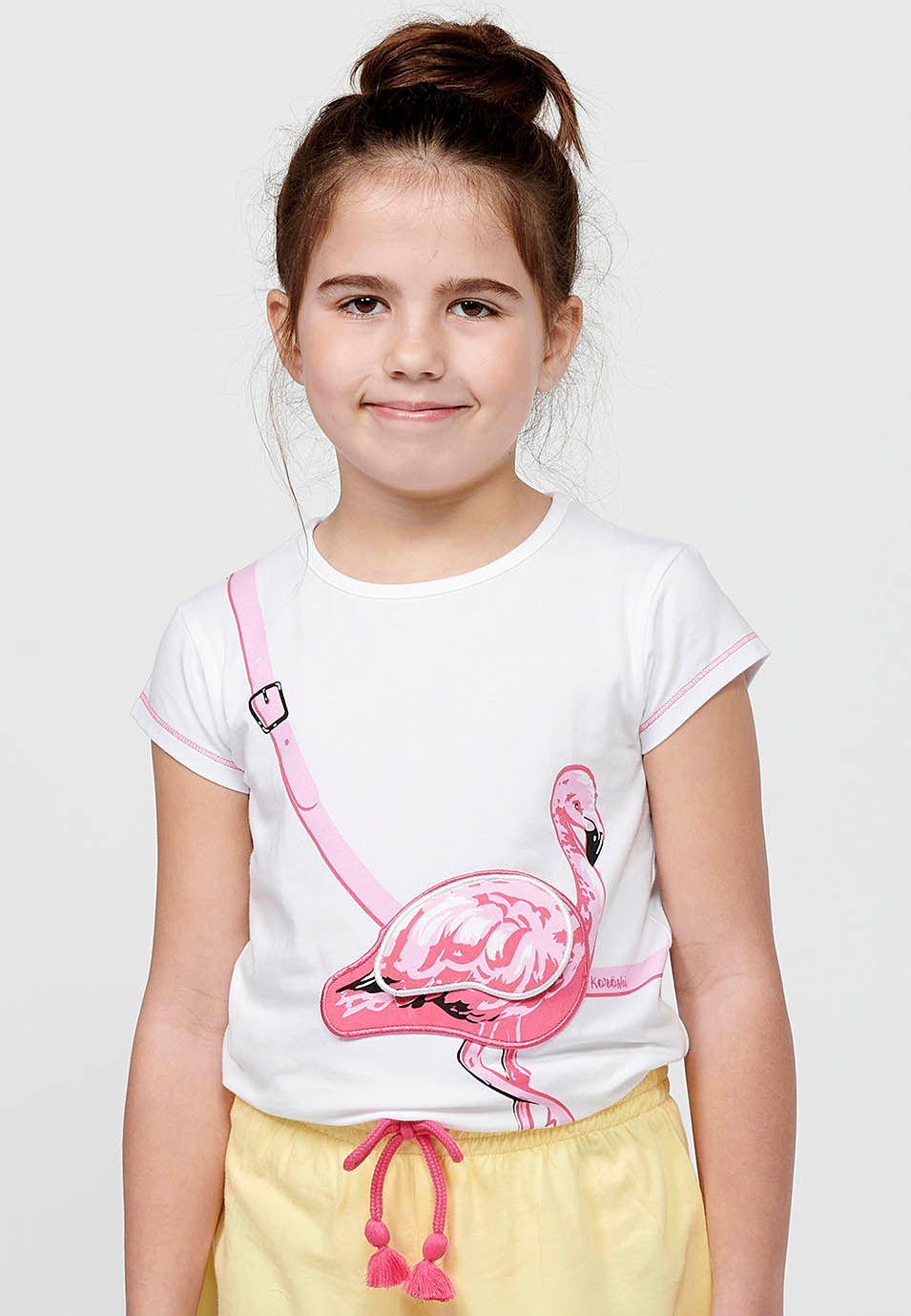 Camiseta Niña Manga Corta Estampada Bolsillo – Koroshi Blanco