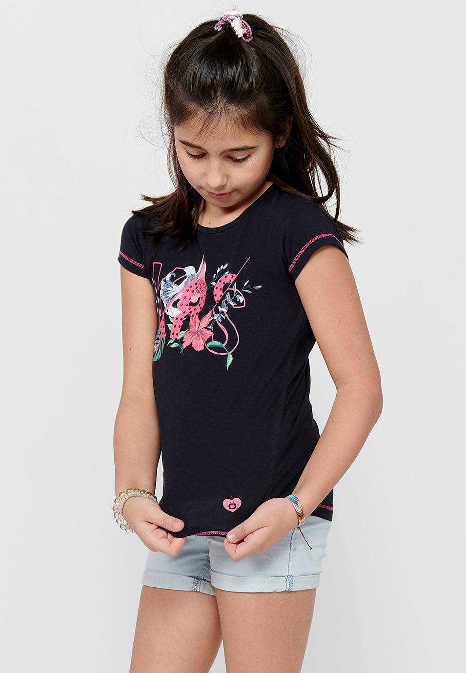 Camiseta Niña Manga Corta Estampada – Koroshi Azul Marino