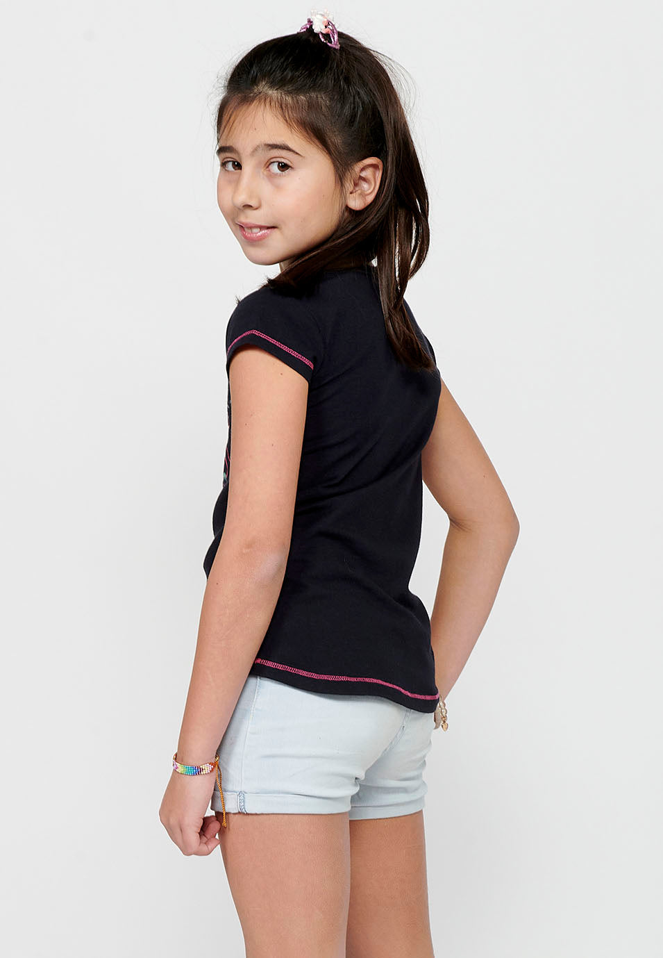 Camiseta Niña Manga Corta Estampada – Koroshi Azul Marino