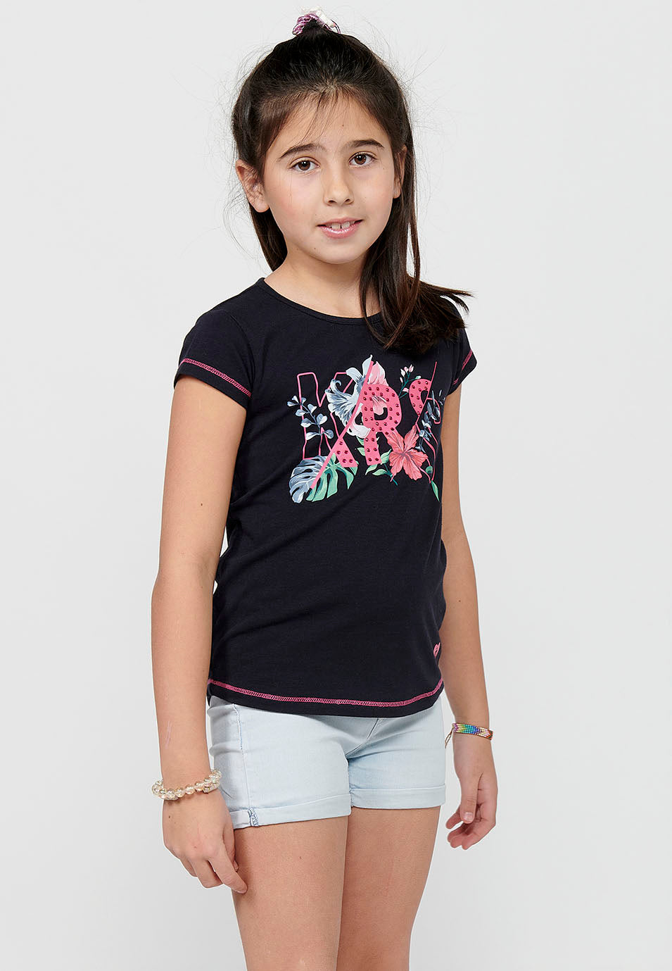Camiseta Niña Manga Corta Estampada – Koroshi Azul Marino