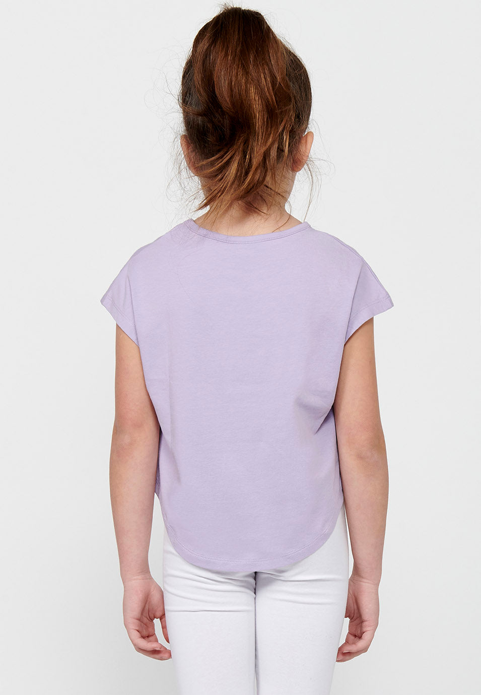 Camiseta Niña Manga Corta Estampada en Relieve – Koroshi Lila
