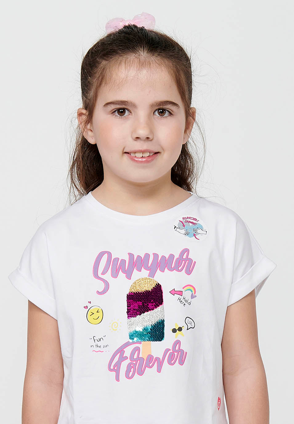 Camiseta Niña Manga Corta Estampado Reversible – Koroshi Blanco
