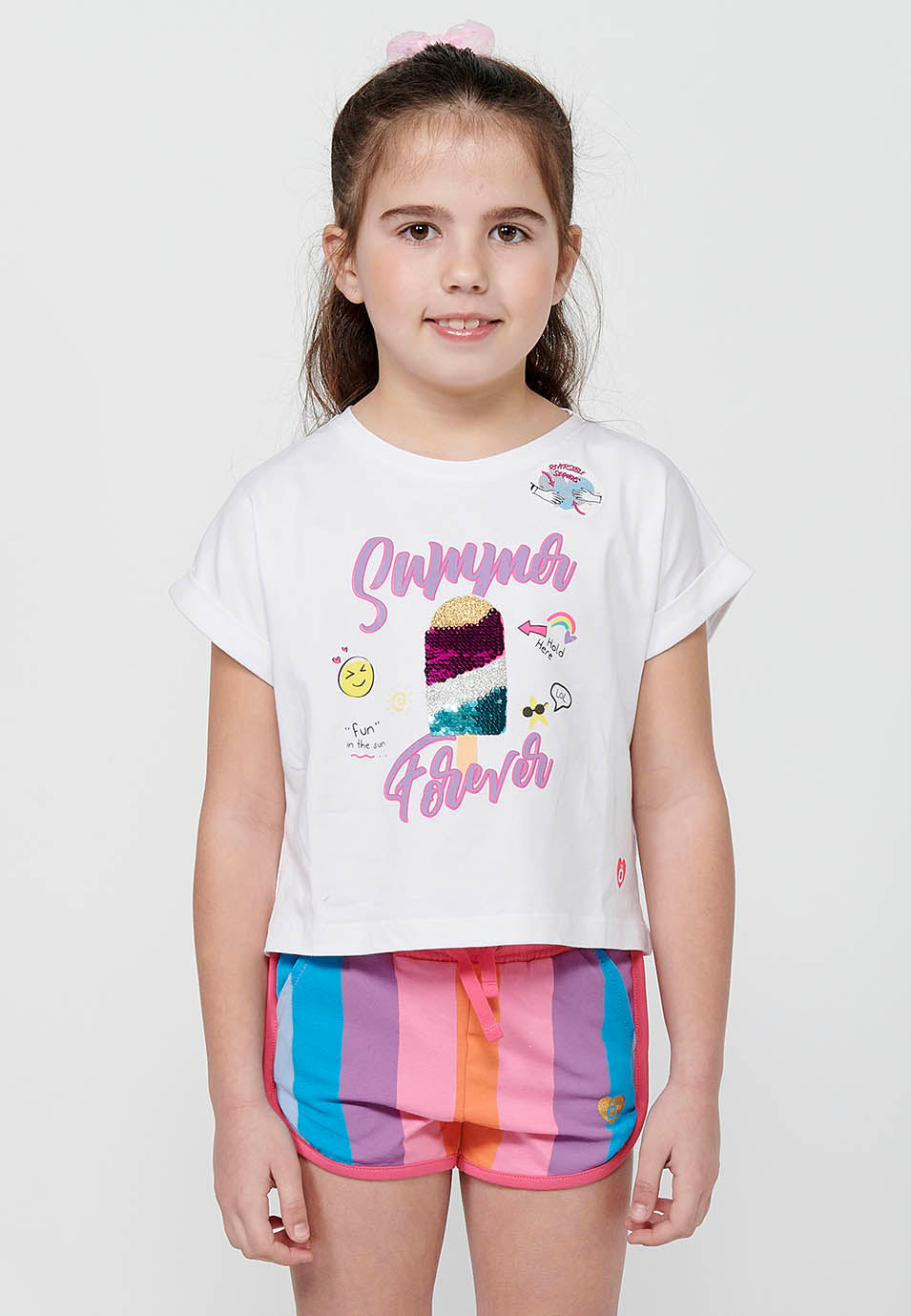 Camiseta Niña Manga Corta Estampado Reversible – Koroshi Blanco