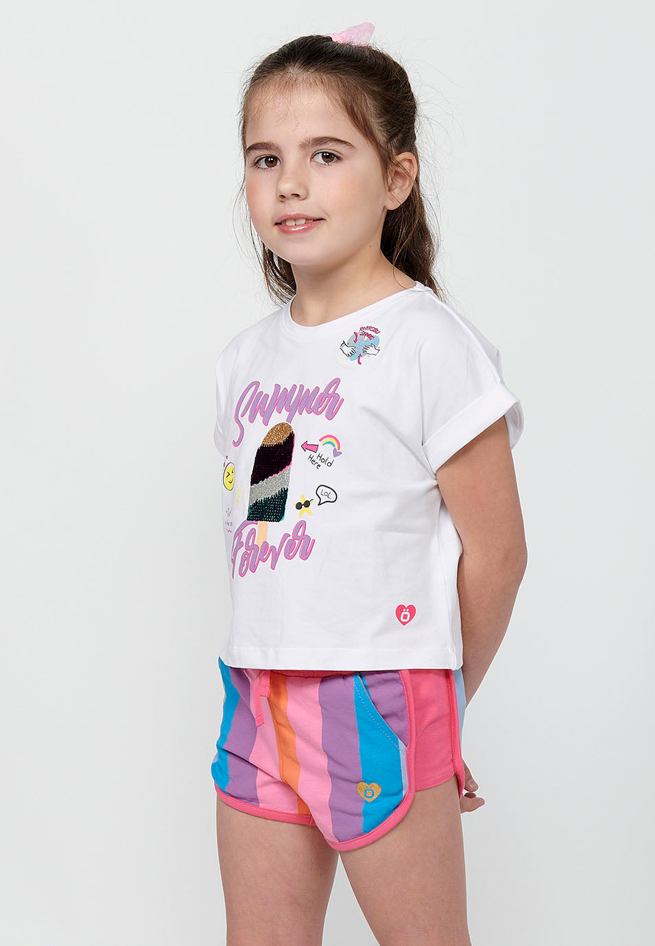 Camiseta Niña Manga Corta Estampado Reversible – Koroshi Blanco