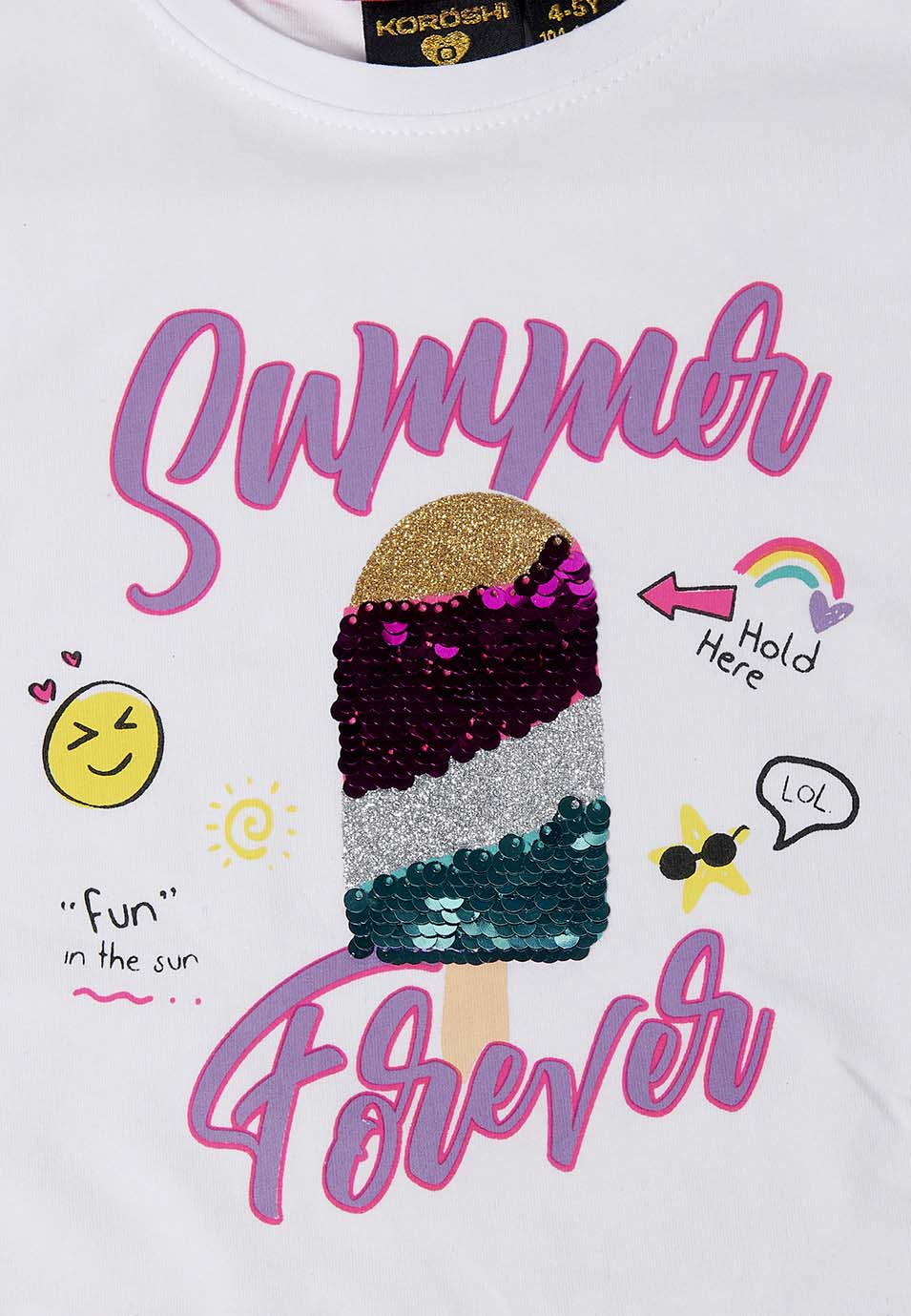 Camiseta Niña Manga Corta Estampado Reversible – Koroshi Blanco