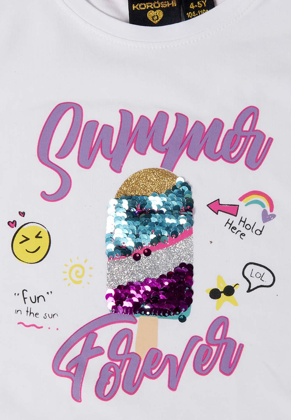 Camiseta Niña Manga Corta Estampado Reversible – Koroshi Blanco