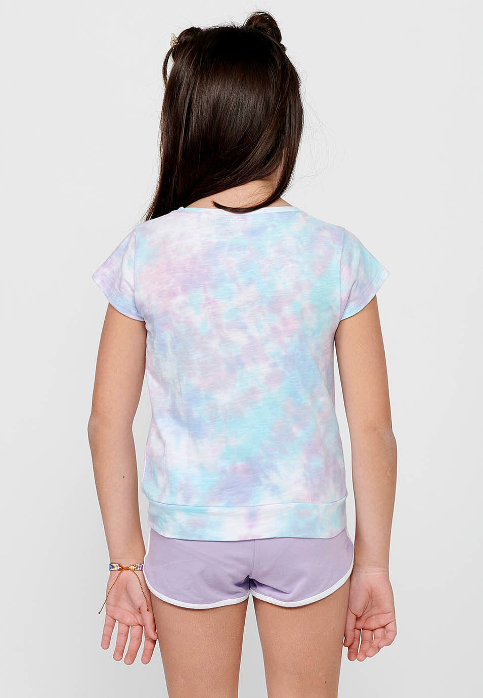 Camiseta Niña Manga Corta Estampada con Nudo – Koroshi Lila