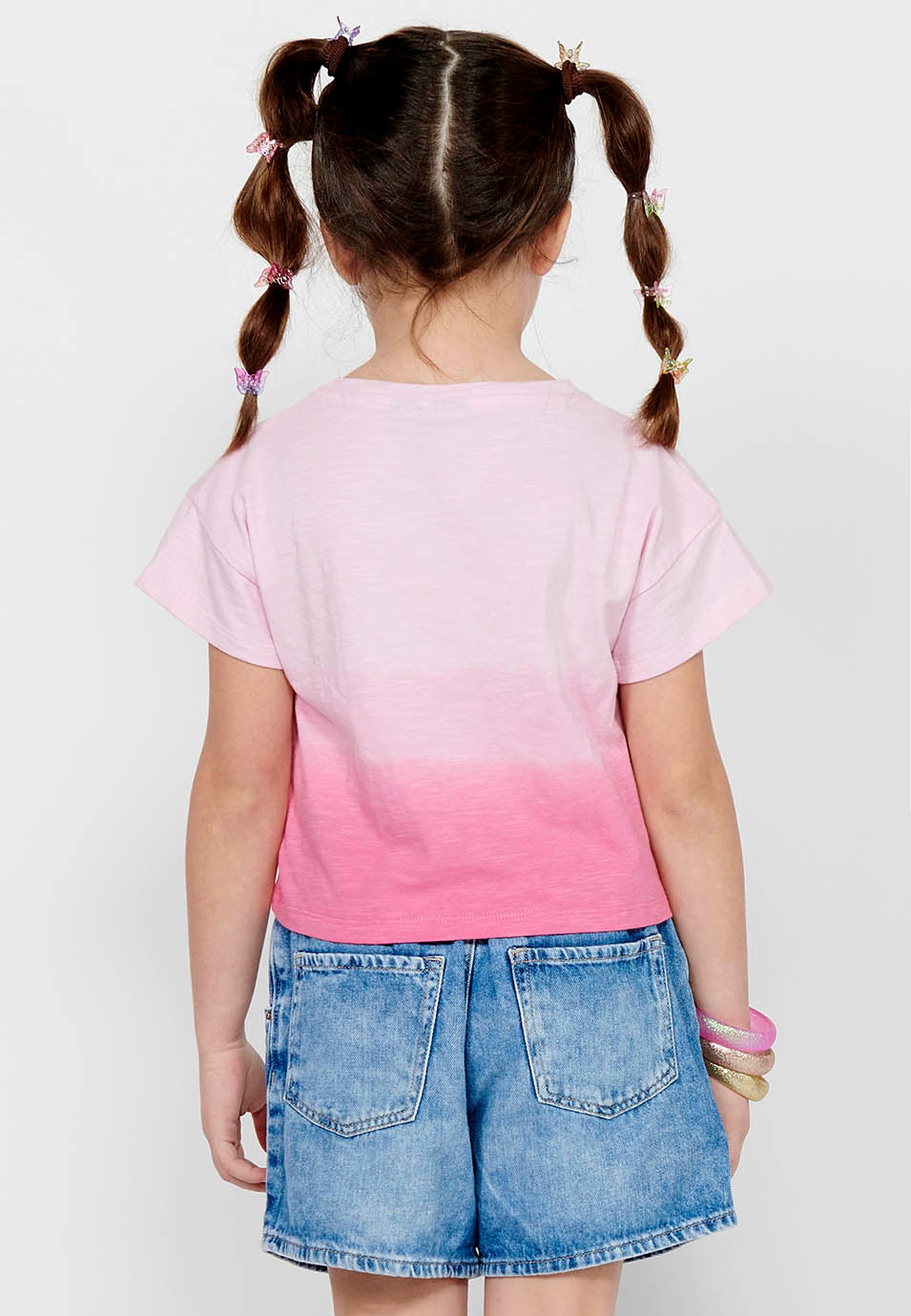 Camiseta Niña Manga Corta Letras Relieve – Koroshi Rosa
