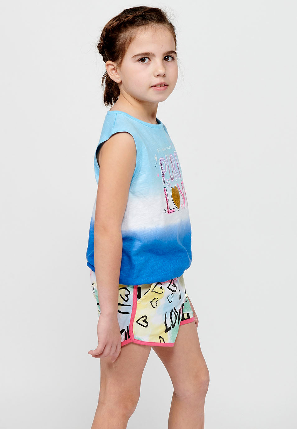 Camiseta Niña Sin Mangas Estampada con Nudo – Koroshi Azul