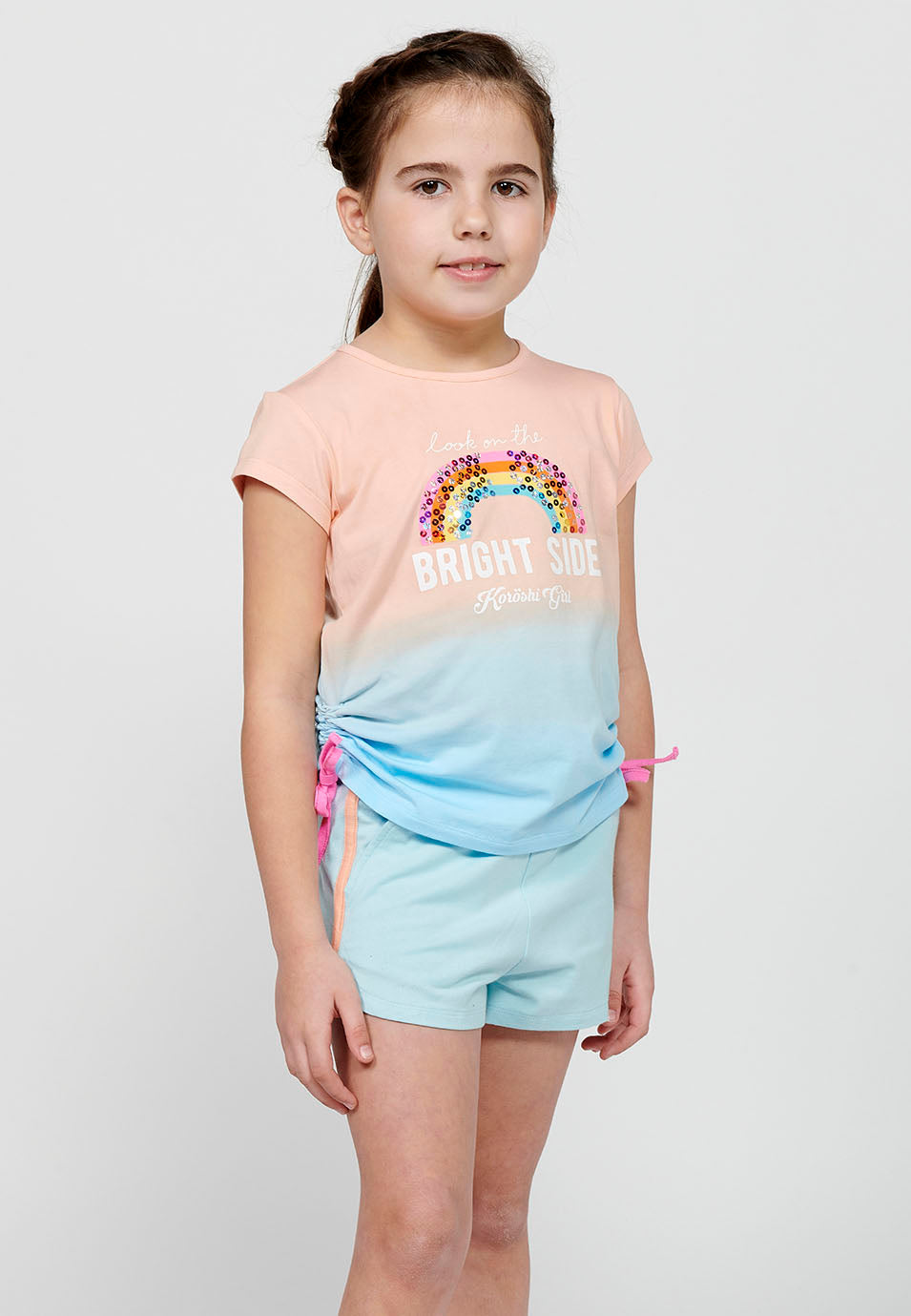 Camiseta Niña Manga Corta Estampada Degradada – Koroshi Multicolor