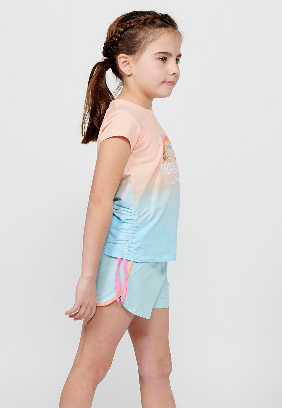 Camiseta Niña Manga Corta Estampada Degradada – Koroshi Multicolor