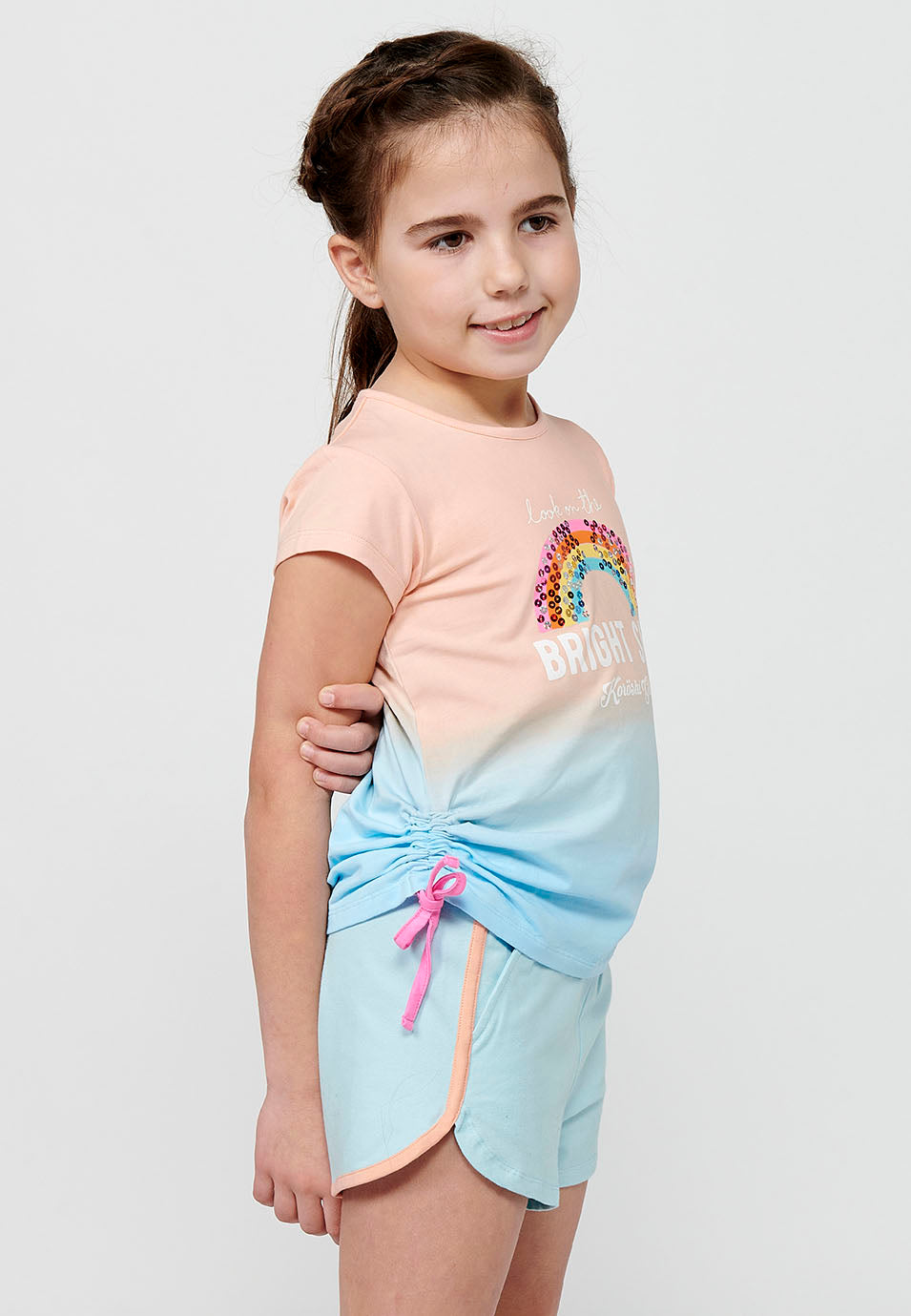 Camiseta Niña Manga Corta Estampada Degradada – Koroshi Multicolor