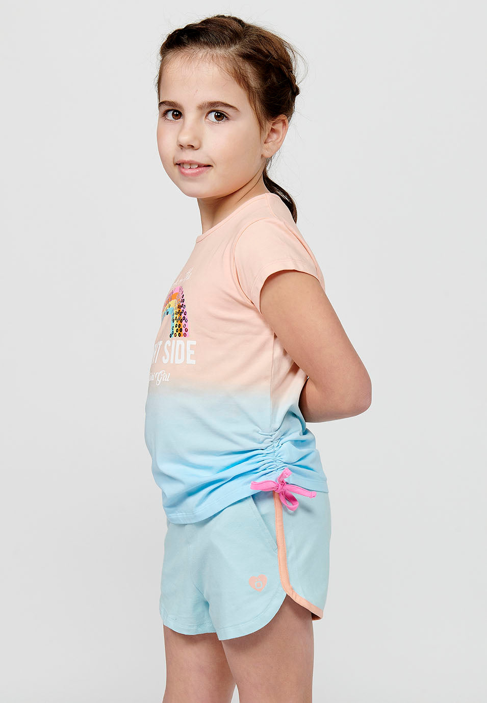 Camiseta Niña Manga Corta Estampada Degradada – Koroshi Multicolor