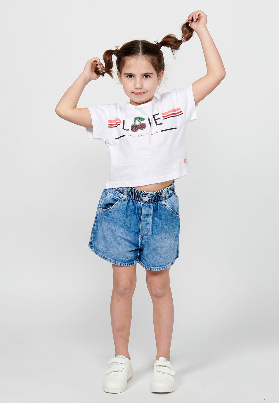 Camiseta Niña Manga Corta Cuello Redondo – Koroshi Blanco