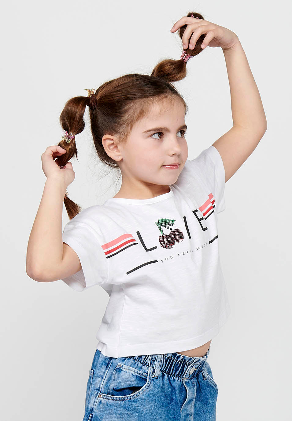 Camiseta Niña Manga Corta Cuello Redondo – Koroshi Blanco