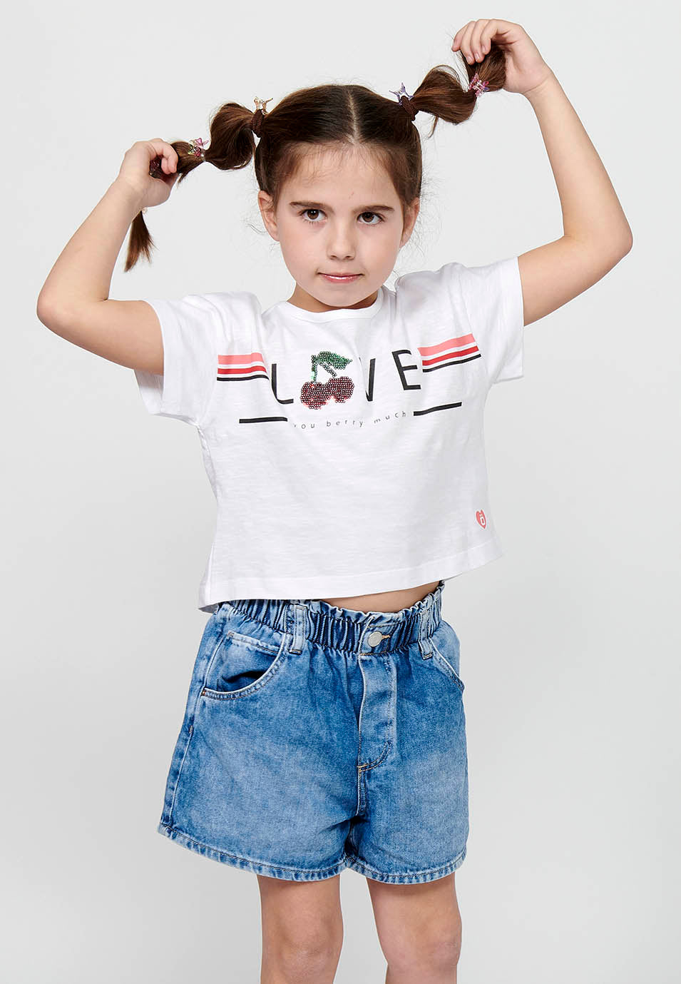 Camiseta Niña Manga Corta Cuello Redondo – Koroshi Blanco